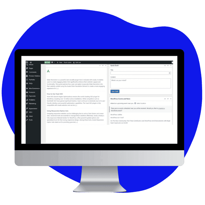 painel de manutenção de site